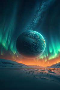 Polar Planetscape Northern Lights Fantasy 4k (480x800) Resolution Wallpaper