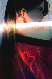 Pony Tail Samurai Girl (1080x2280) Resolution Wallpaper