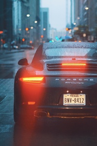 Porsche 911 Carrera Talilights Bokeh Rain City