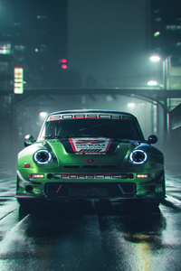 640x960 Porsche Neon Drive Cyberpunk Green In Glory