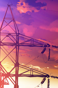 Powerlines Anime Scenery 4k (640x960) Resolution Wallpaper