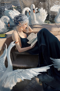 Princess Reading Stories With Swans (320x568) Resolution Wallpaper