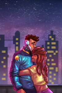Purple Rain Romance In Neo City (480x800) Resolution Wallpaper