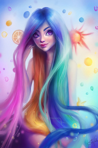 Rainbow Hair Girl (240x400) Resolution Wallpaper