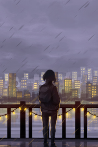 Rainy City And Thoughts Anime Girl (2160x3840) Resolution Wallpaper