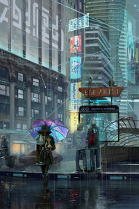 1080x1920 Rainy Day In Cyber City