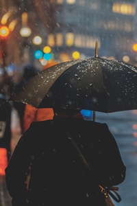 Rainy Day Person With Umbrella 5k (240x320) Resolution Wallpaper