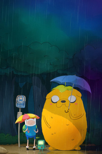 Rainy Day With Finn And Jake (240x320) Resolution Wallpaper