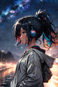 1280x2120 Rainy Road Serenade Anime Girl In The Wet Urban Glow