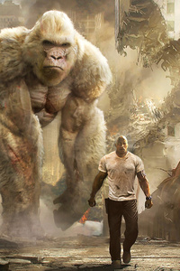 Rampage Dwayne Johnson With George The Giant Gorilla (1280x2120) Resolution Wallpaper