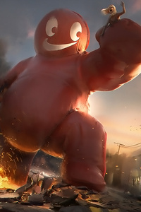 Red Creature Destroying City (1080x2280) Resolution Wallpaper