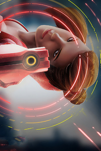 Red Cyber Lady (480x854) Resolution Wallpaper