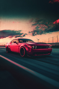Red Dodge Challenger On Road (1440x2560) Resolution Wallpaper