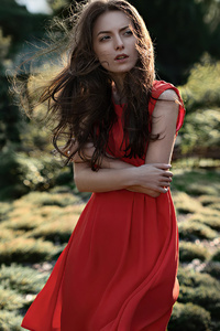 540x960 Red Dress Arms Crossed 4k