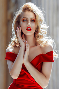 Red Dress Blonde Girl 4k