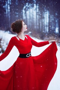 Red Dress Woman In Snow
