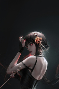 Red Eyes Black Dress Anime Girl (1080x2400) Resolution Wallpaper