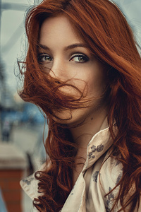 Red Hair In Face Wind Blowing 4k (320x568) Resolution Wallpaper