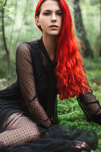 Red Head Black Dress