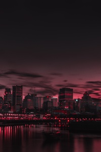 Red Night Panorama Buildings Lights Red Sky 5k (360x640) Resolution Wallpaper