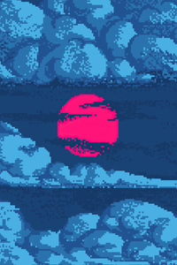 Red Sun In Blue Clouds Pixel Art 4k