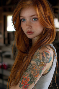 Redheaad Tatto Ai Girl (640x1136) Resolution Wallpaper