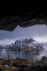 Reflective Norway Mountains Fog Lake (720x1280) Resolution Wallpaper