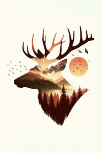 Reindeer Minimal Background (640x960) Resolution Wallpaper