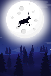 480x854 Reindeer Wolf Full Moon Night Illustration