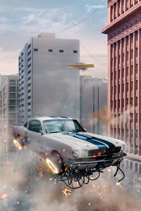 Retro Futuristic Cars Flying In The City (240x320) Resolution Wallpaper