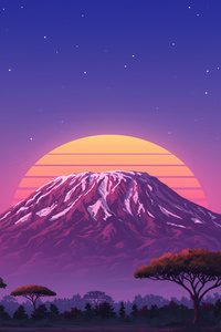 Retro Sun Rise In Mountains Minimal 5k (1440x2560) Resolution Wallpaper