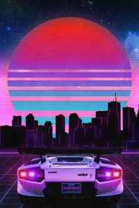 Retro Wave Lamborghini Neon City 5k