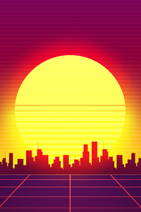 640x960 Retrowave City Dark Sunset 4k