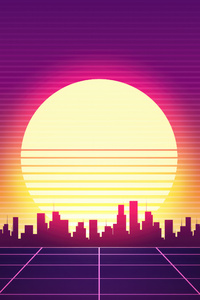 Retrowave City Sunset Minimal 4k (1125x2436) Resolution Wallpaper