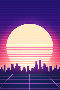 320x480 Retrowave City Sunrise Grid 4k