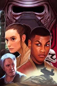Rey Finn Han Solo Star Wars Artwork (320x568) Resolution Wallpaper