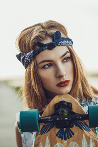 Rider Girl With Skateboard (240x400) Resolution Wallpaper