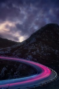 Road Lights Clouds Night (640x1136) Resolution Wallpaper