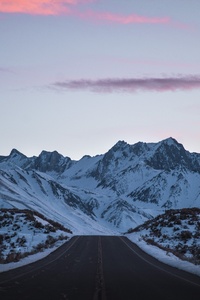 Road Outdoors Snowy Peak 8k (720x1280) Resolution Wallpaper
