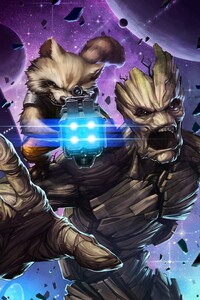 Rocket And Groot (1440x2960) Resolution Wallpaper