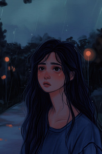 Sad Lofi Girl In Park (800x1280) Resolution Wallpaper