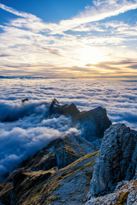 Saentis Mountains Clouds View From Top 4k