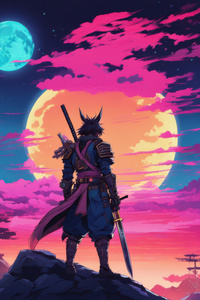 Samurai S Reverie Under The Lunar Glow (240x320) Resolution Wallpaper