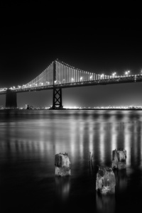 San Francisco Bay Bridge At Night Time Monochrome 5k (800x1280) Resolution Wallpaper