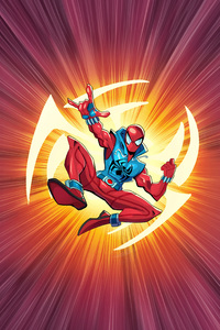 Scarlet Spiderman Cybernetic Adventures (640x960) Resolution Wallpaper