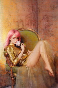 Scent Of Serenity Dreamy Girl Sitting On A Chair With Rose Fragrance (320x568) Resolution Wallpaper