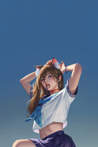 School Girl Tying Her Hair (1080x1920) Resolution Wallpaper