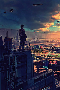 Science Fiction Cityscape Futuristic City Digital Art 4k (320x480) Resolution Wallpaper