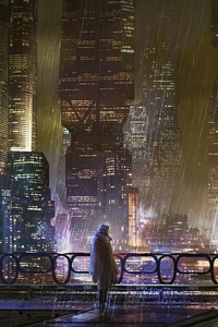1080x1920 Scifi City Rain 5k