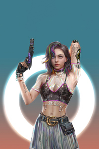 640x960 Scifi Cyber Girl With Gun